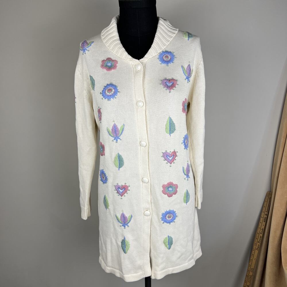 NWT Bob Mackie Wearable Art Cardigan Button Up Duster‎ Embroidered Sweater Small